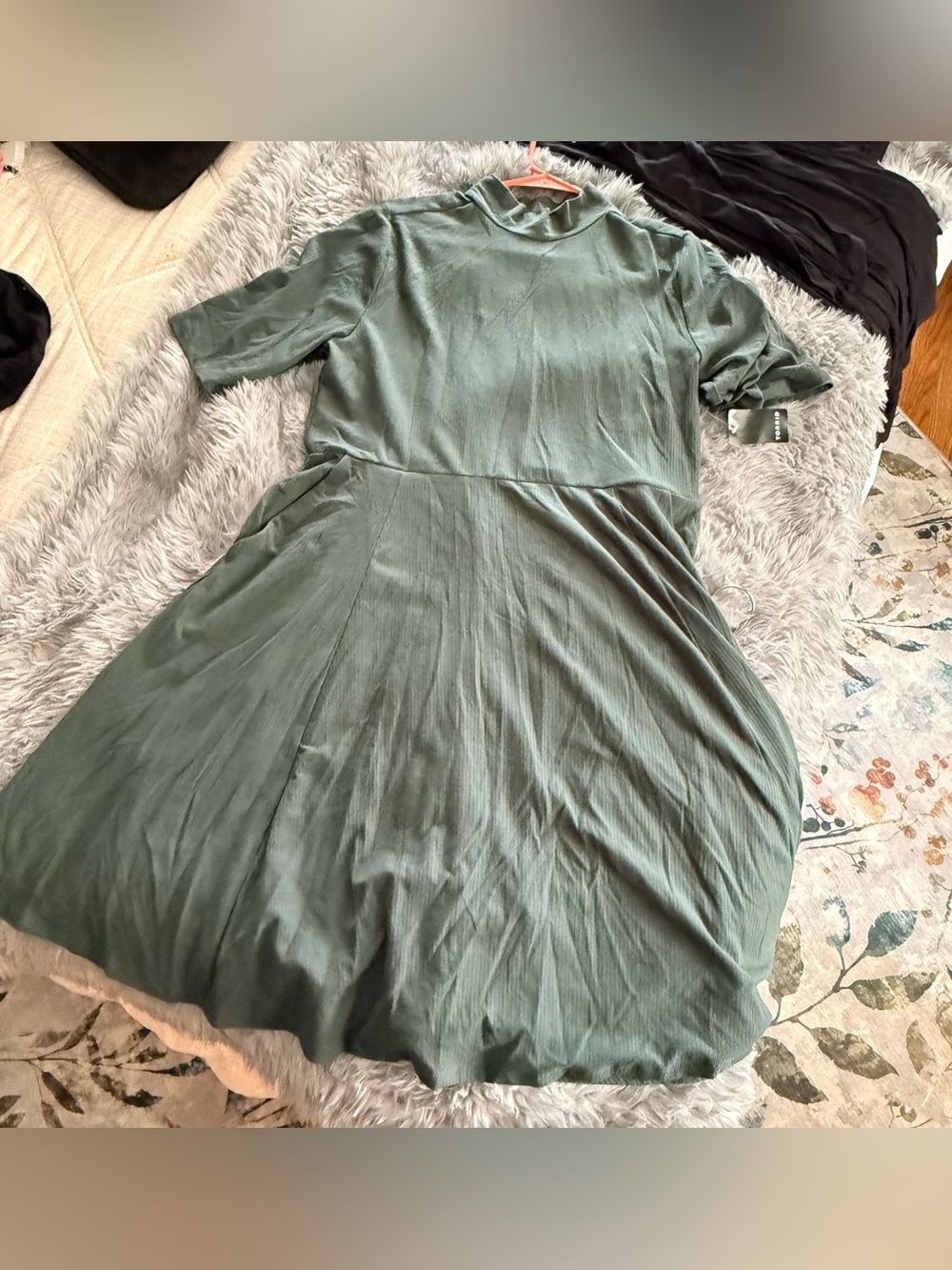 Torrid rib high neck skater dress green